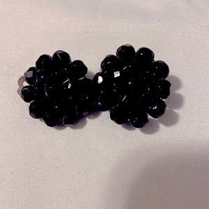 Vintage Black Jet Clip On Earrings with Beaded Design